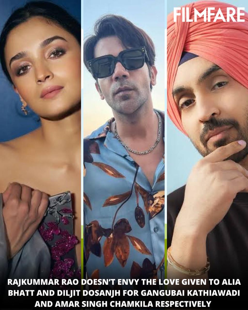 In a recent interview, #RajkummarRao revealed that he does not feel envious of the love that his colleagues #AliaBhatt and #DiljitDosanjh received for #GangubaiKathiawadi and #Chamkila respectively.❤️