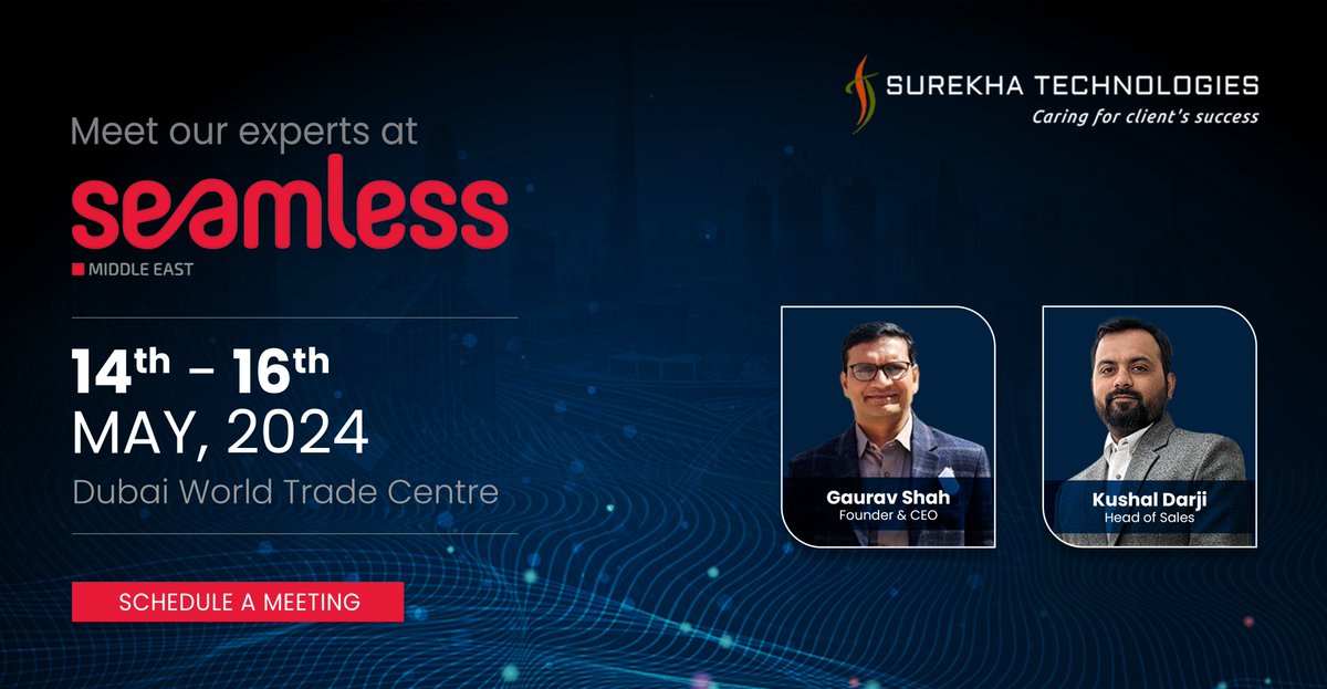 Seamless Middle East 2024! The biggest digital commerce event. Join our experts for actionable insights by booking your meeting for 15th & 16th May 2024 here: calendly.com/surekha-tech/3… See you at Seamless 👋 #surekhatech #seamlessmiddleeast #seamlessDXB #seamlessmiddleeast2024