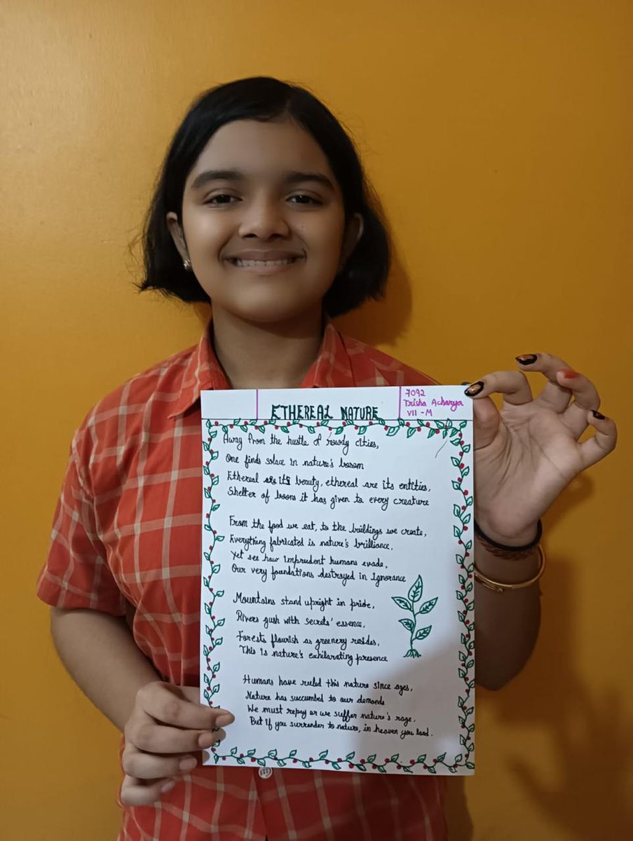 Class VII Cambridge  SAIoneer Trisha Acharya showcased her diverse talents by penning a beautiful poem on the transformative power of nature as part of an English classroom activity. 
#WIGS #SWOTAnalysis #AnalyticalThinking #Cambridge