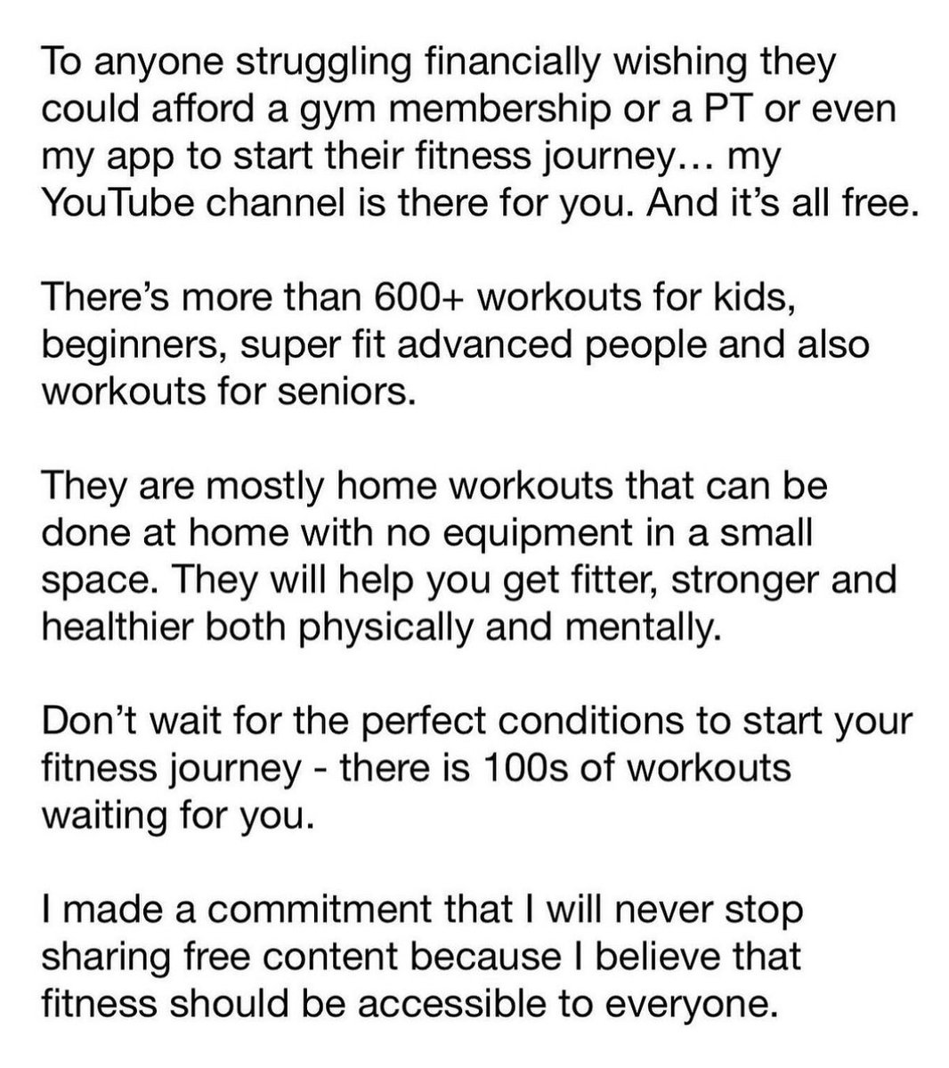 I made a commitment that I will never stop sharing free content because I believe that fitness should be accessible to everyone ☺️💪