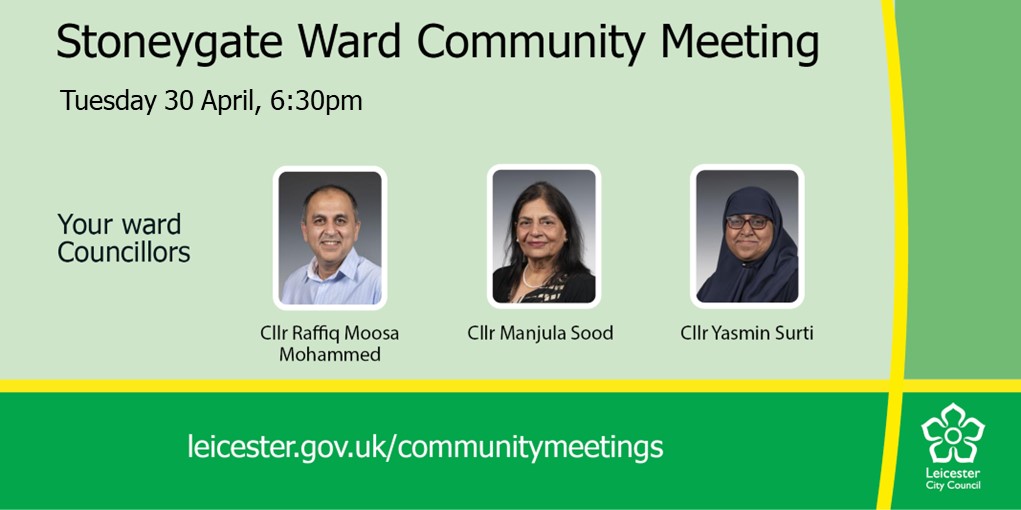 A #Stoneygate ward community meeting is taking place on Tuesday 30 April, 2024. You can read the agenda here: ow.ly/nUnL50Rlaz6