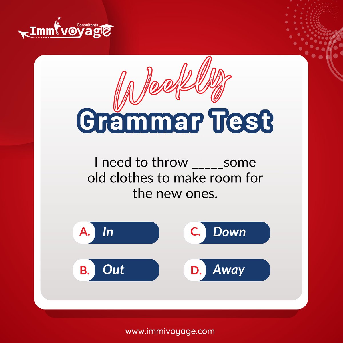 Here's your #grammar challenge for today. 👇

Try to pick the right preposition.

#visaexpert #grammartest #englishlearn #visasuccess #visaexpert #immivoyage #abroadvisaexpert #grammar