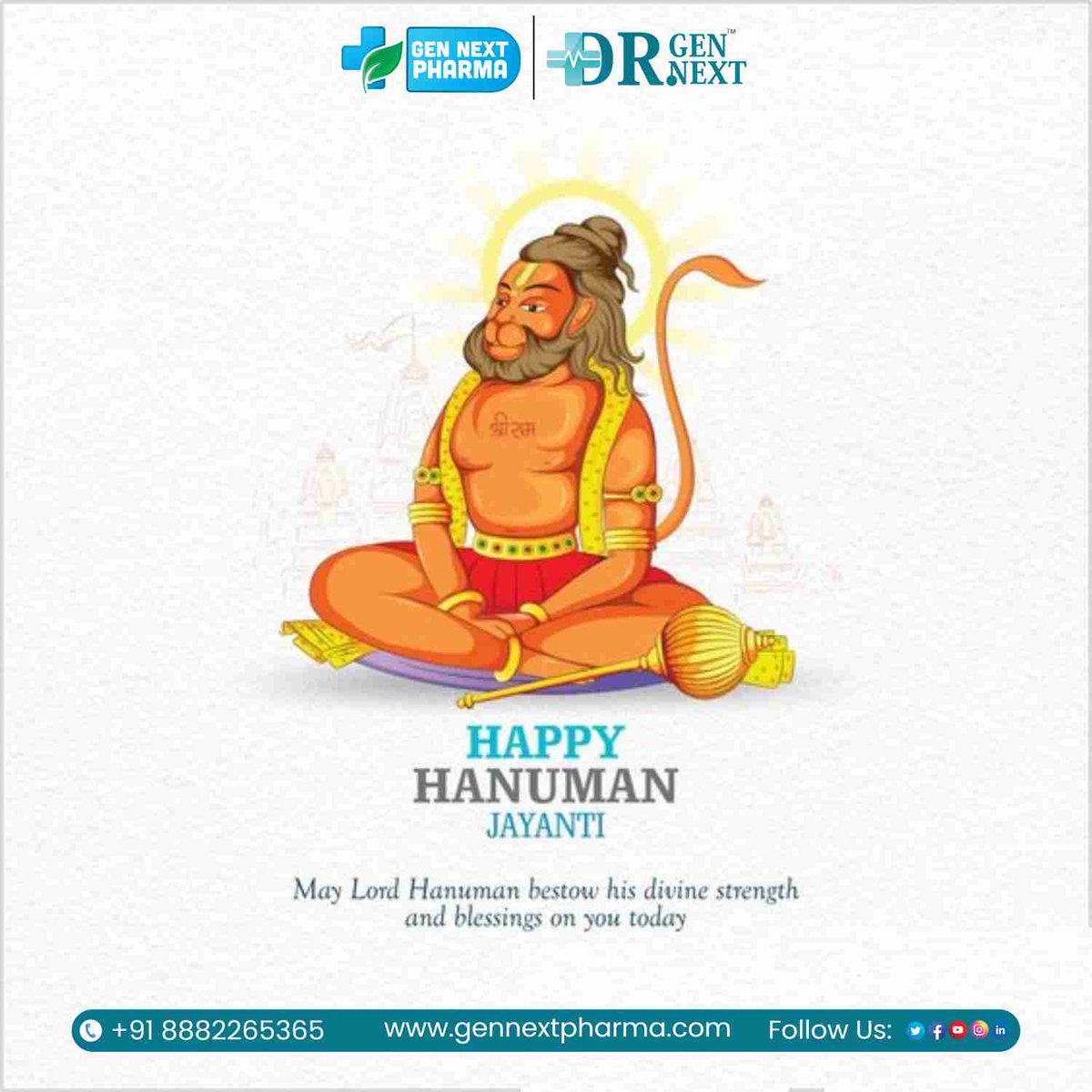 🕉️ Om Shri Hanumate Namah 🙏

Wishing you all a blessed Hanuman Jayanti! May Lord Hanuman's courage, strength, and devotion inspire us to overcome obstacles and achieve our goals. 
#Clinicgennext #Gennextpharma

#HanumanJayanti #BajrangBali #JaiHanuman #hanumanjayanti