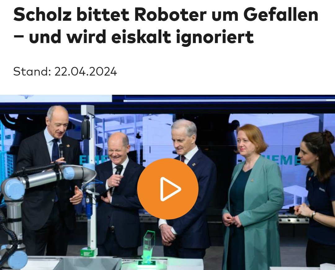 German chancellor Olaf Scholz repeatedly told a robot to go faster, was completely ignored