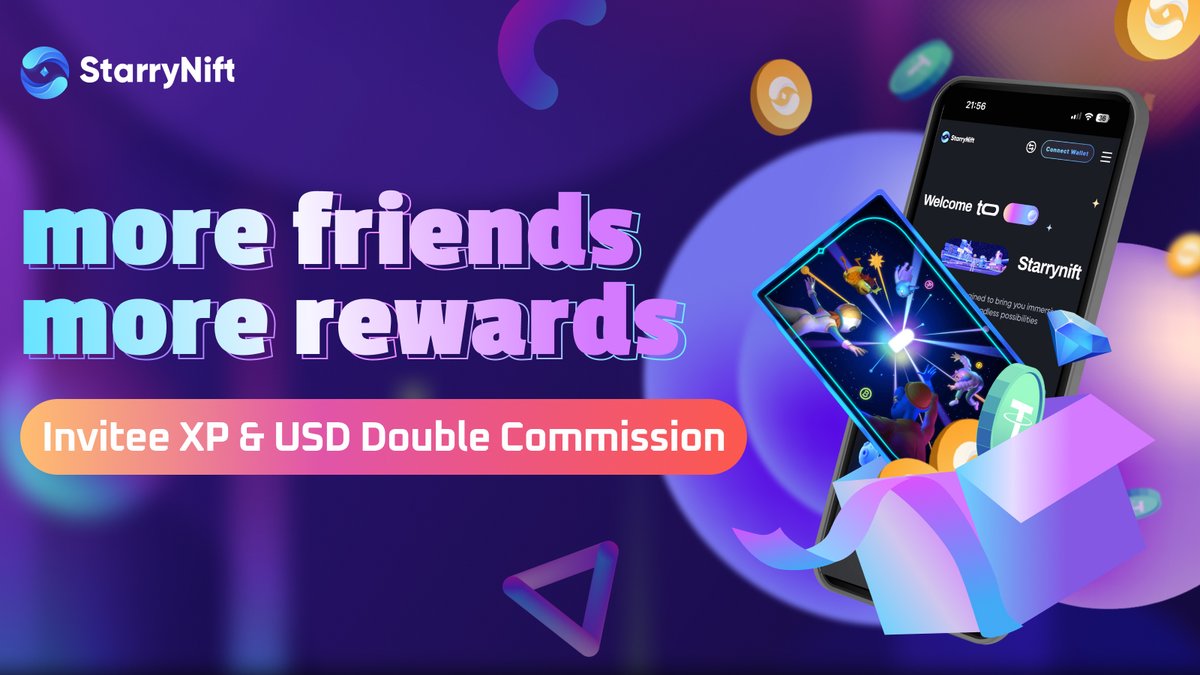 🎆Excited to share that the #StarryNift invitation system has been fully updated & the StarryNift x #BNBChain #Airdrop Alliance Program has achieved excellent results! 1️⃣ Personalized invitation link 2️⃣ Invitation data tracking 3️⃣ Intelligent commission structure 4️⃣ XP & USDT…