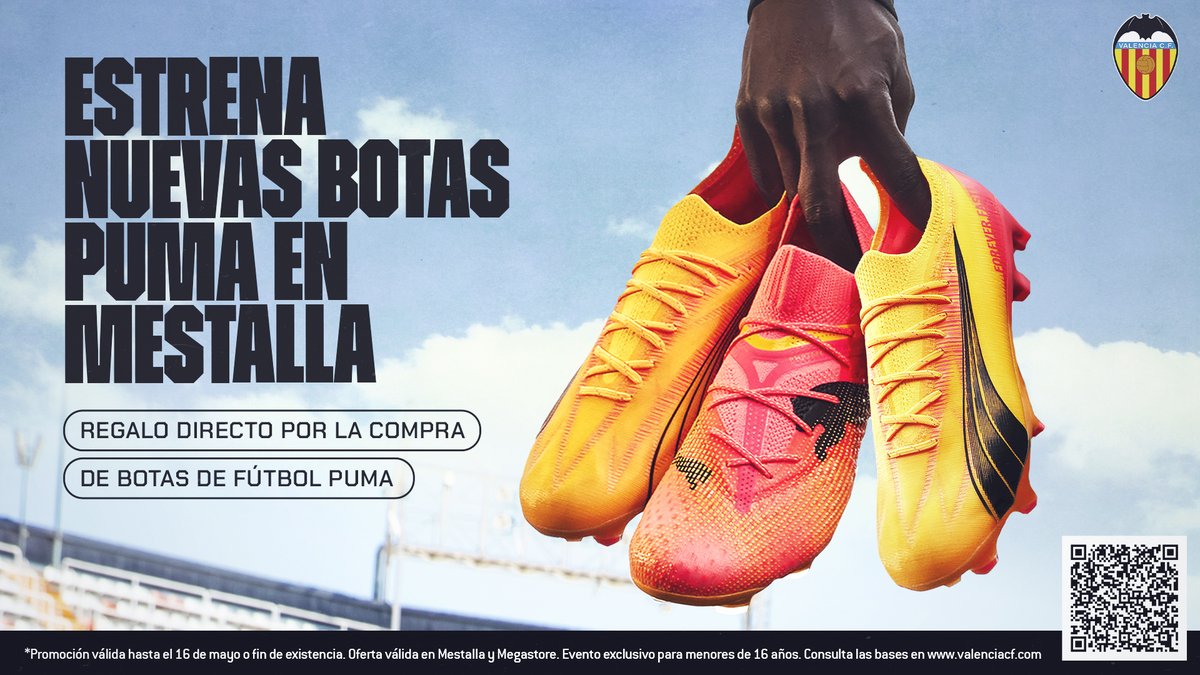 Una temporada más puedes estrenar tus nuevas botas @pumafootball en #Mestalla 🏟️ ➡️ Solo tienes que adquirir unas botas de fútbol Puma en las Tiendas Mestalla o Megastore hasta el 24 de mayo y rellenar el formulario con todos los datos y el número de ticket válido. #ADNVCF 🦇