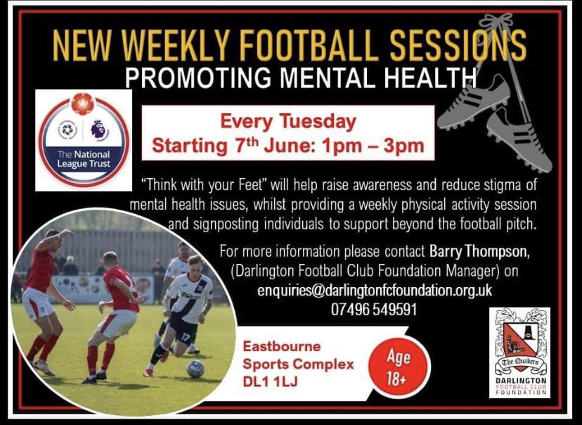 What a day ahead! 10am Well Played - Indoors sports to promote positive mental health 1pm Think With Your Feet - football to promote positive mental health 7.45pm Foundation v Fans charity game at BM. See you there! Thanks to @TheNLTrust @JanePcp for their support!