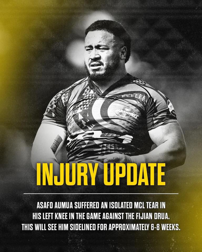 Asafo Aumua has an isolated MCL tear, which will sideline him for the next 6-8 weeks.