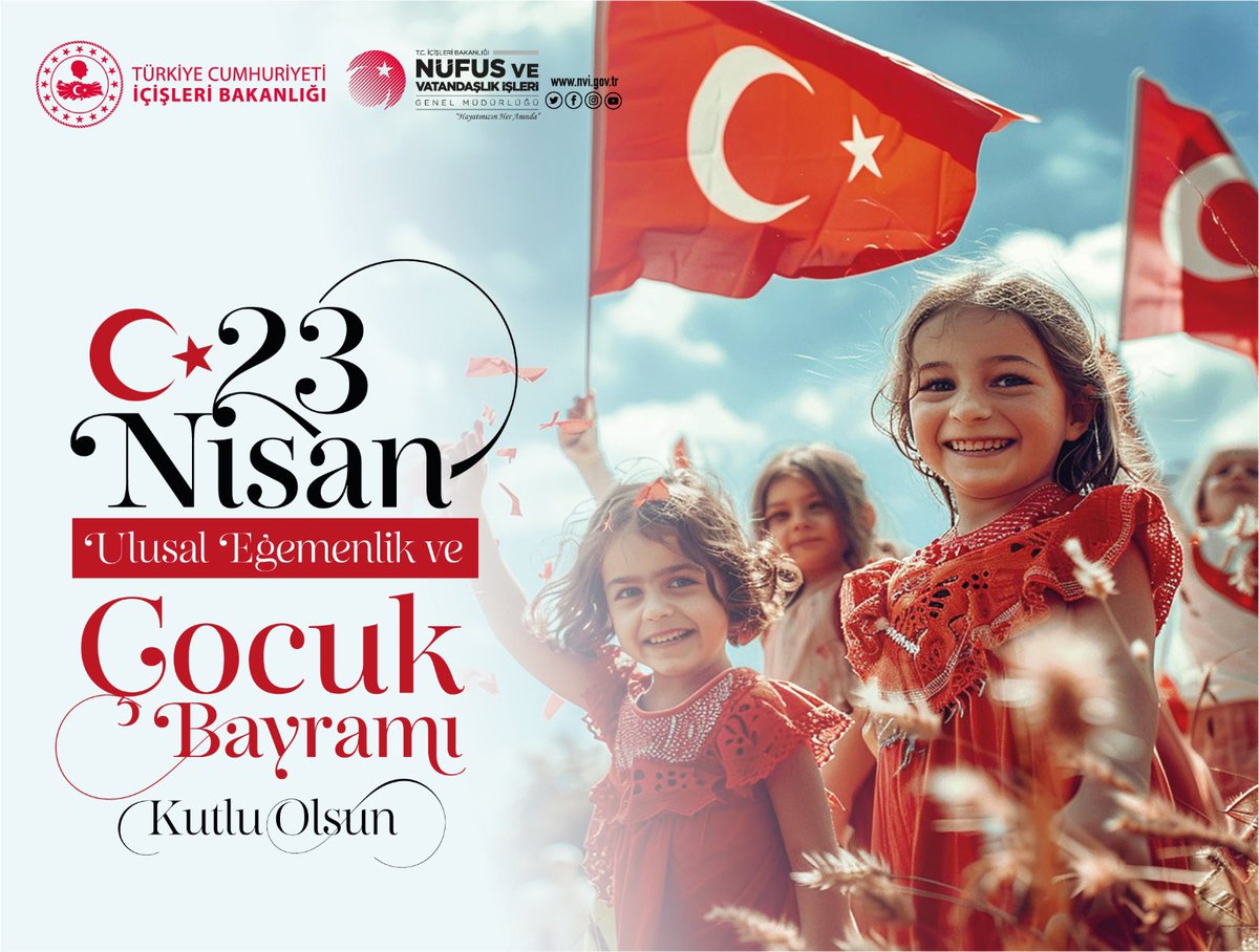 🇹🇷 TBMM’nin açılışının 104. yıl dönümünde, Büyük Önder Mustafa Kemal Atatürk’ün tüm çocuklara armağanı #23NisanUlusalEgemenlikveÇocukBayramı kutlu olsun🇹🇷
#HayatınızınHerAnında 
<a href="/TCNufus/">Nüfus ve Vatandaşlık İşleri Genel Müdürlüğü</a>
