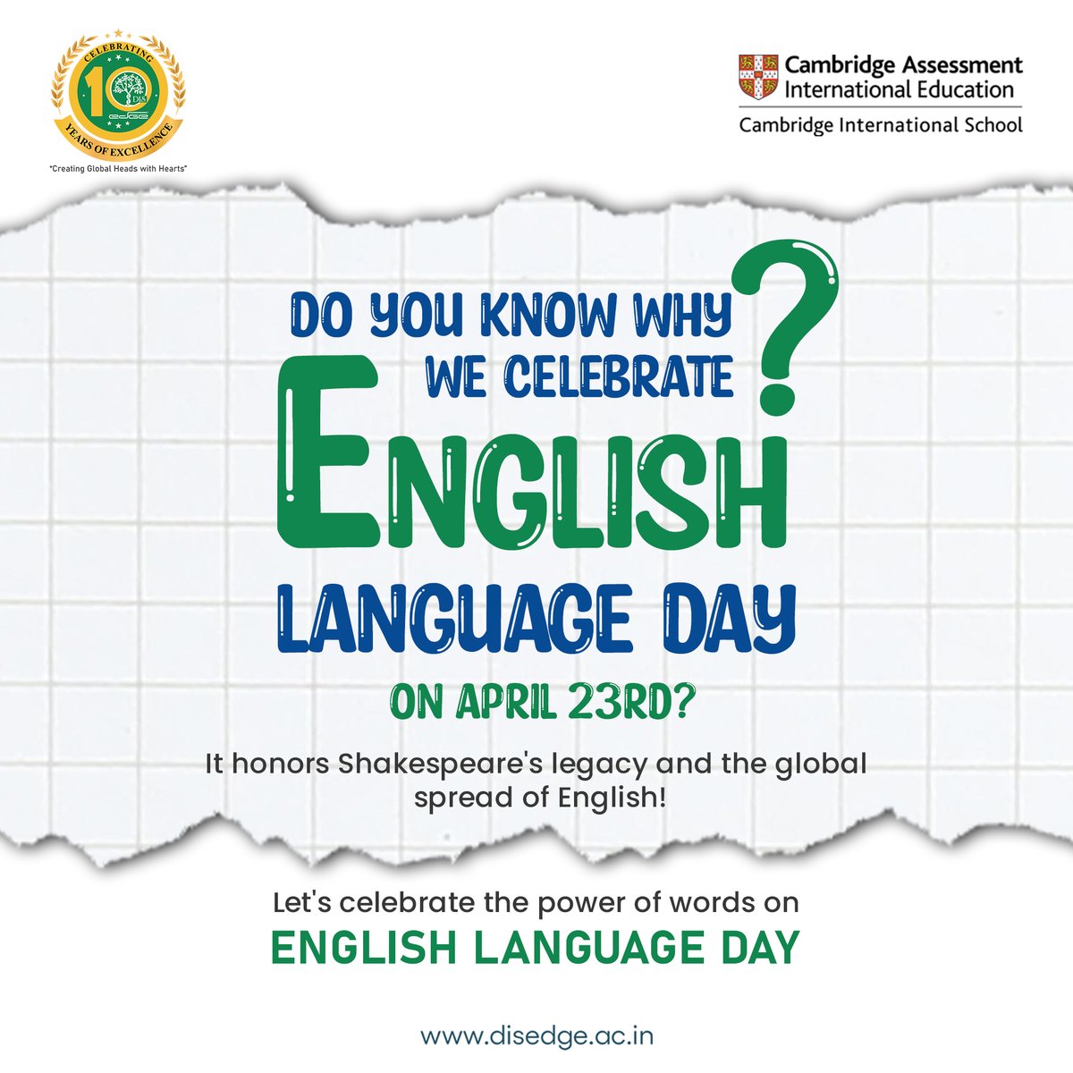Happy English Language Day 2024! 📚💬

Celebrating the power of language and multilingualism, connecting cultures and communities worldwide. Let's embrace linguistic diversity and promote effective communication! 📚🌎

#DISEdge #EnglishLanguageDay #UNEnglishLanguageDay