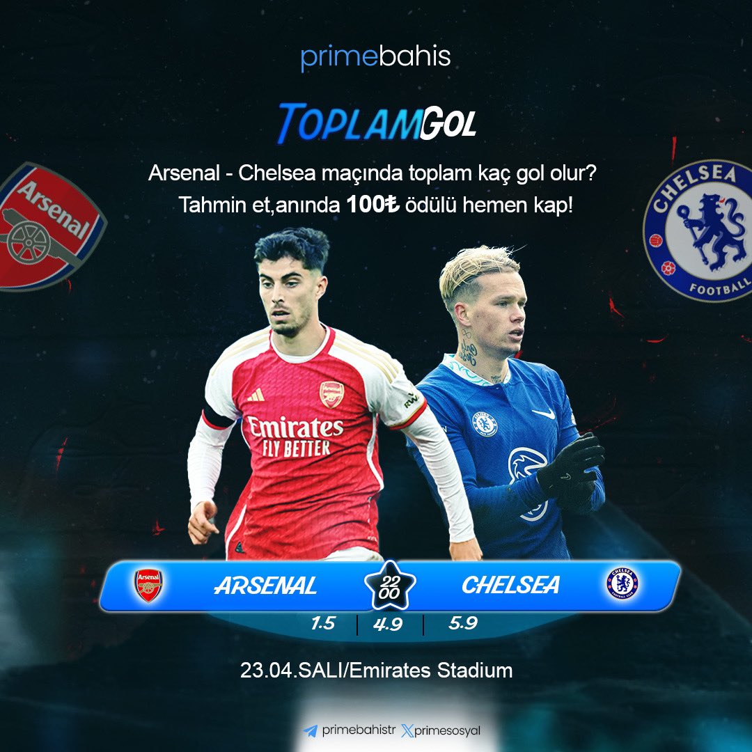 ⚽️MAÇTA TOPLAM KAÇ GOL OLUR ? , 100₺ NAKİT BONUSU KAP 

❗️Etkinliğe Katılman İçin Gerekenler ; 

✔️Yoruma #Primebahis kullanıcı adınla beraber iki arkadaşını etiketleyerek tahminini yaz.
✔️Bu gönderiyi RT’lemek.
✔️Twitter adresimizi takip etmek.

🔗primebahis.wiki/giris