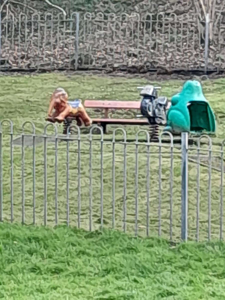 School Knott Playground Windermere Cumbria Swing is Gone Slide is Gone Motorbike is Gone Red Elephant is Gone and Green Frog bin is Gone