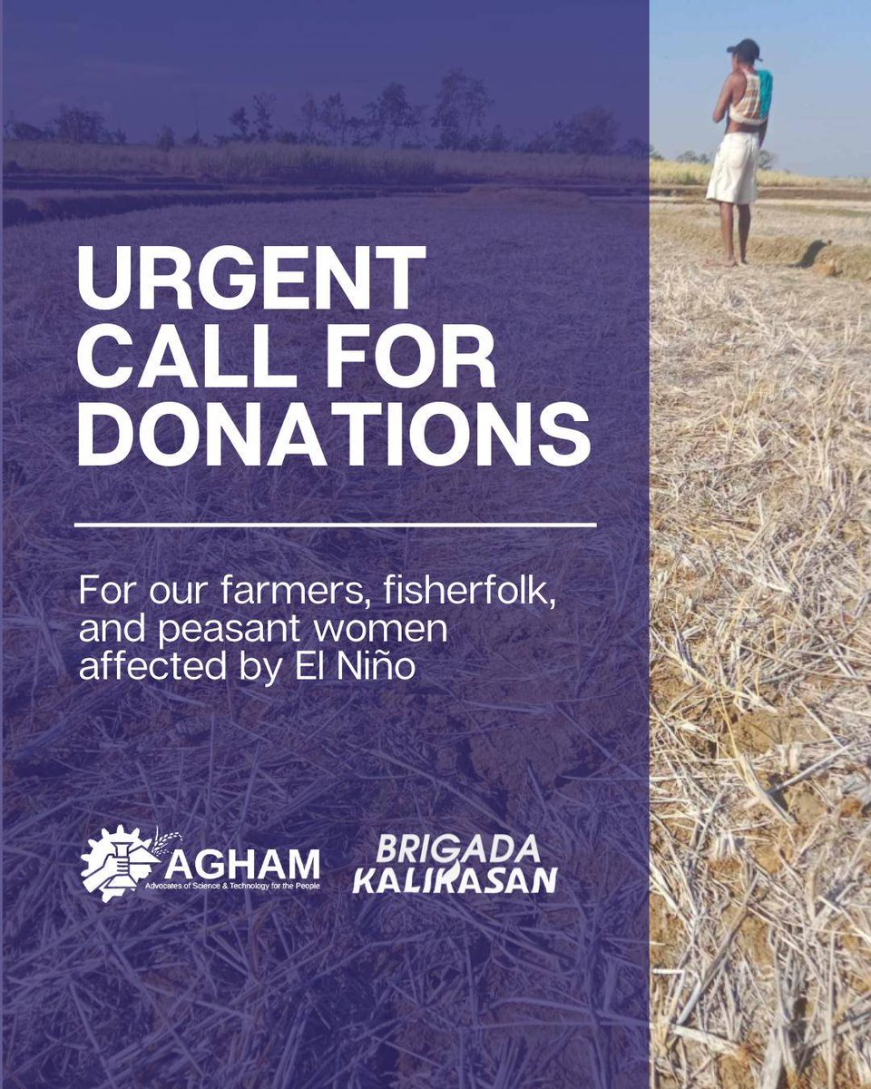 AghamNasyunal's tweet photo. 🌾 CALL FOR DONATIONS FOR EL NIÑO AFFECTED COMMUNITIES 🌾

The relief drive will raise funds to support El Niño-affected communities in the provinces of Bulacan, Cagayan, Cavite, Occidental Mindoro, and Palawan.

For cash donations, you may scan the QR code below. https://t.co/u8xLXxUlEm