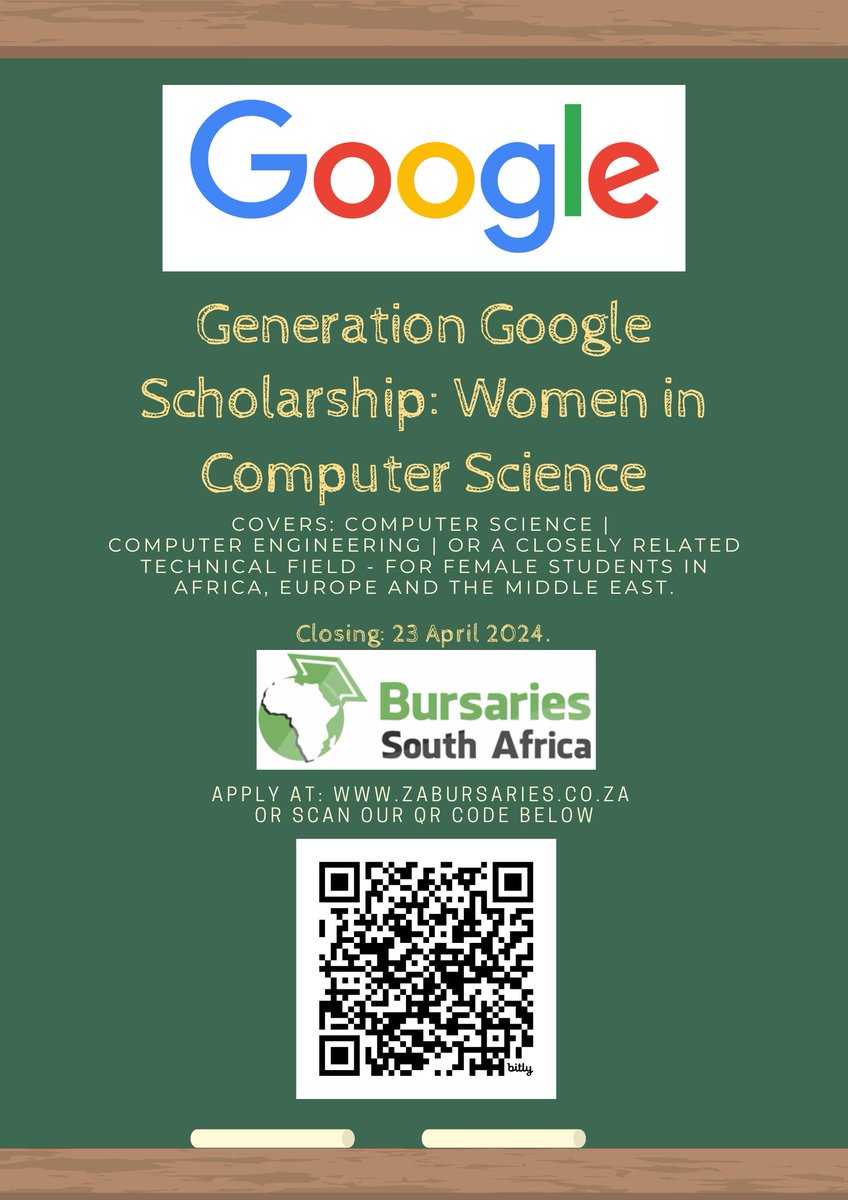 LAST DAY to apply for the Generation Google Scholarship: Women in Computer Science: bit.ly/GenGoogleSchol…