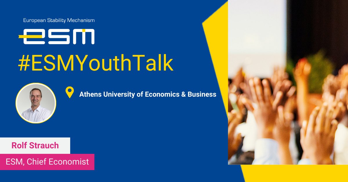 🇪🇺 💶 What impact has the euro had on your life? ESM Chief Economist @r_strauch gave an #ESMYouthTalk at @AEUB on 25 years of the euro. Support for the euro is high, and to tackle future challenges, we will need a strong euro. ow.ly/Rta050RlTlm #ESMeuro #aueb #auebDeos