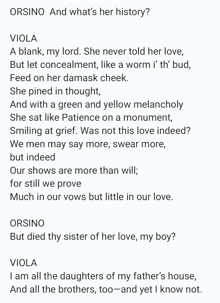 Happy St George's Day - and happy Shakespeare's day. Here's one of my favourites: act 2, scene 4 from Twelfth Night as canny and clever Viola (disguised as a man) speaks to Orsino about love ❤️ What's your favourite Shakespeare?