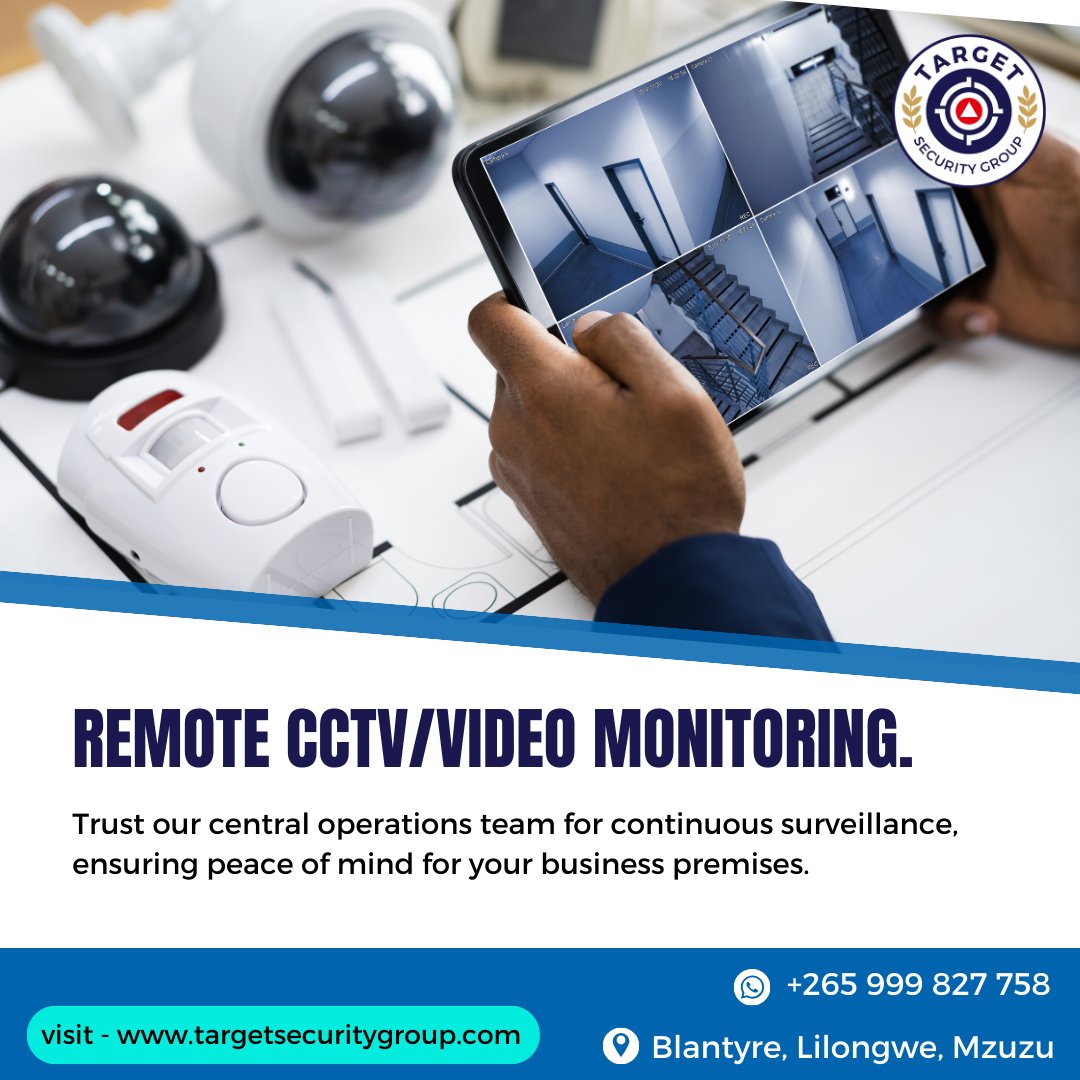 Elevate your security with our remote monitoring centers! 🛡️ 

Let us handle on-site tasks, reducing costs while boosting protection. 💰

#Targetsecuritygroup #RemoteMonitoring #CostEffectiveSecurity 
.
Visit - targetsecuritygroup.com
Dm us on WhatsApp: +265 999 827 758