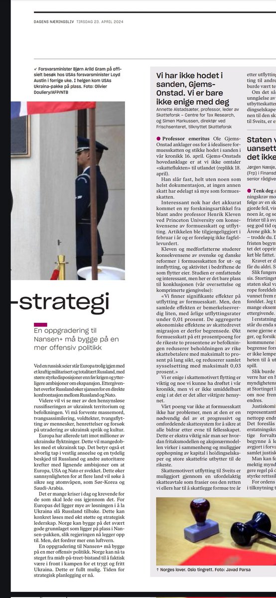 Skriver et lite kamprop sammen med @tomroseth i dagens DN om behovet for en europeisk Ukraina-strategi og at Norge nå kan ta en mer offensiv rolle. Kronikken han leses her 👇