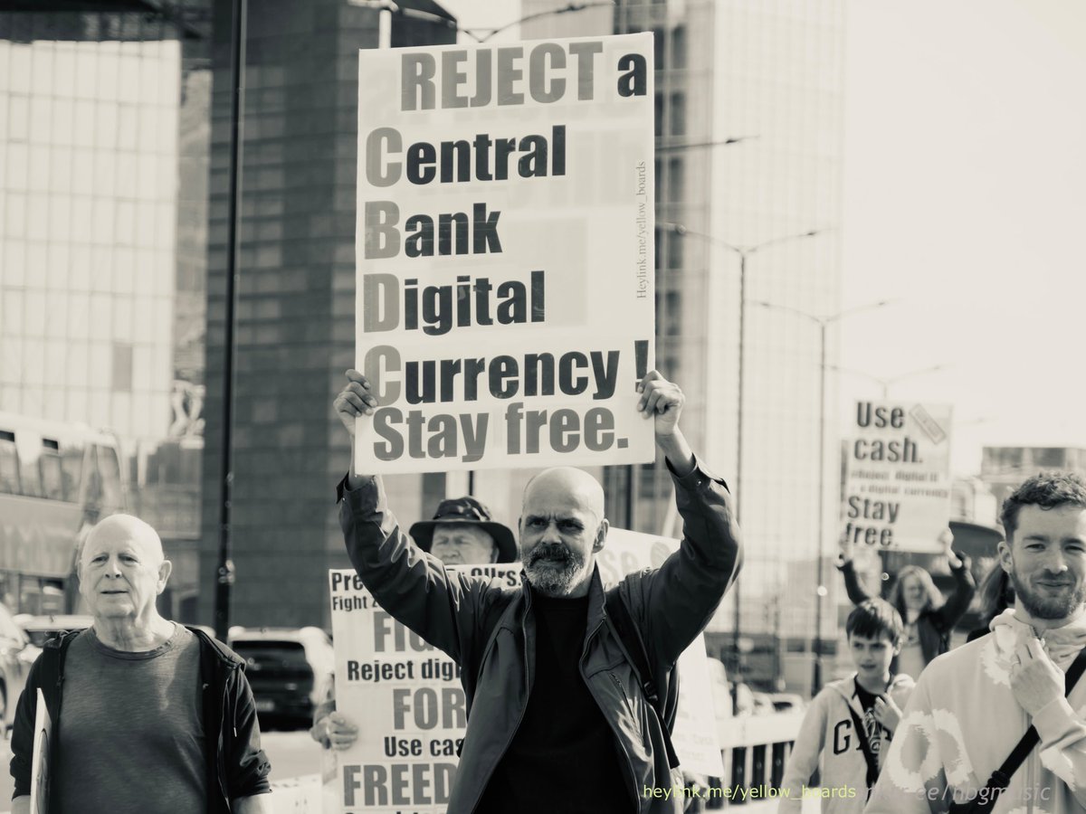 Reject Central Bank Digital Currency. #stayfree #yellowboards #yellowboardarmy #outreach #londonpics #rejectagenda2030 #london #keepcashalive #cashisking #rejectagenda2050 #southbank