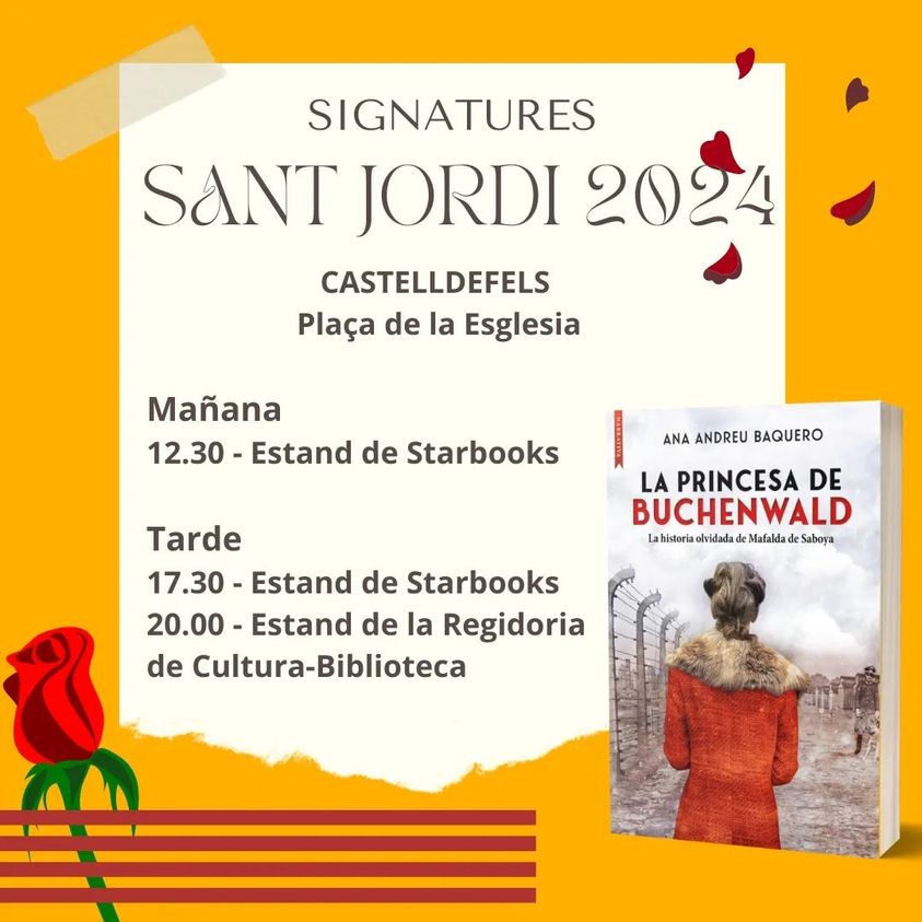 ¡Feliz Día del Libro! Hoy @andreu_baquero estará firmando ejemplares de su libro La princesa de Buchenwald en la plaza de la Iglesia de Castelldefels, por la mañana a partir de las 12.30 y por la tarde a partir de las 17.30.