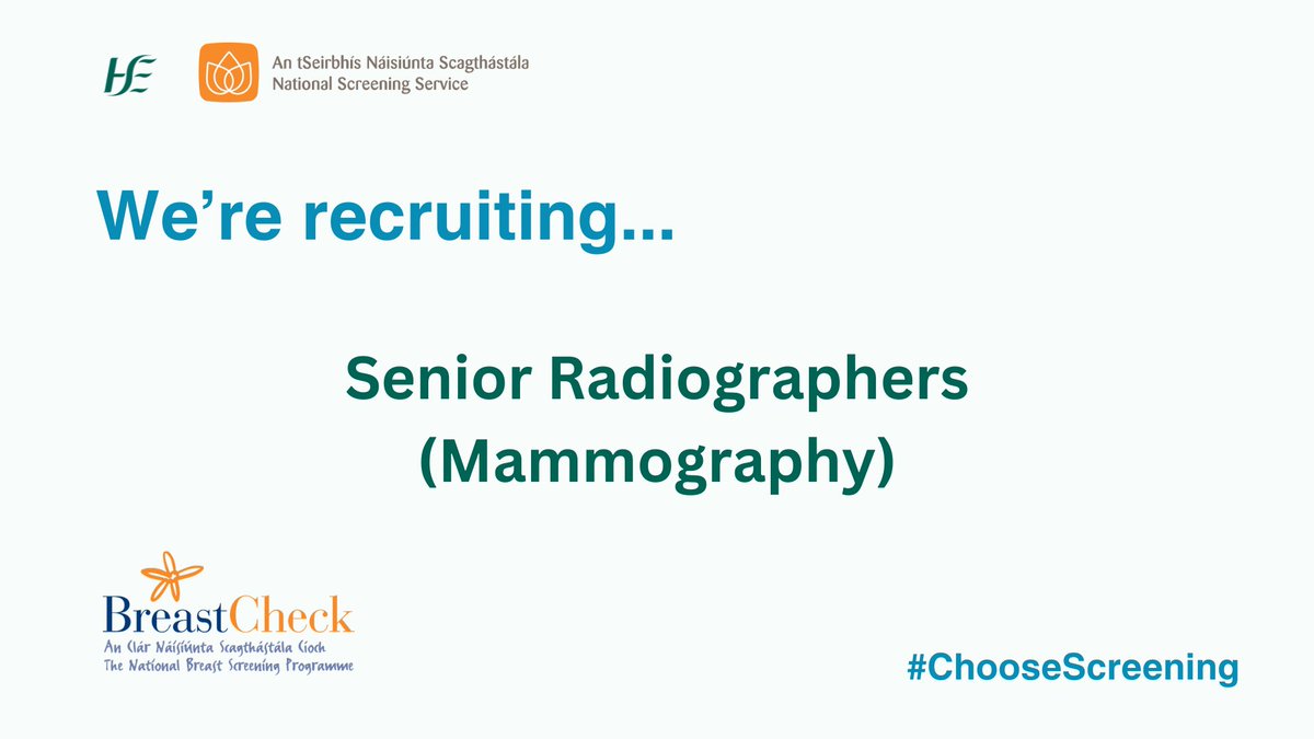 Join our team!

We're creating a panel of Senior #Radiographers to join our #BreastCheck team.

Full and part-time posts are available across our 4 #screening units in hospitals and 24 mobile clinics.

Apply now: rezoomo.com/job/60397/

#ChooseScreening