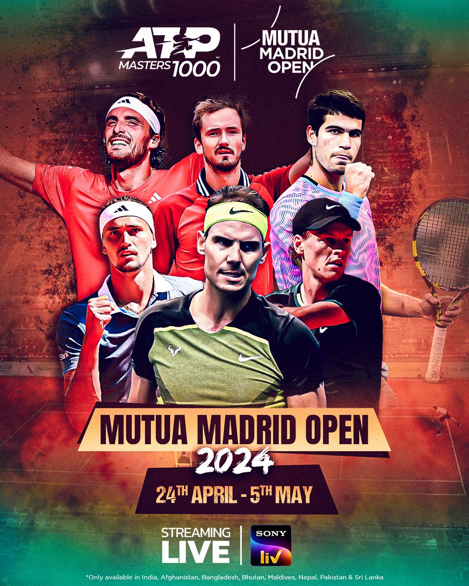 The Battle for Clay Court Supremacy Begins ⚔️ The Mutua Madrid Open - where champions assemble❗️ The world's elite descend on Madrid to fight for glory. Who will conquer the clay❓ Don't miss a single serve from 24th April to 5th May, streaming LIVE on #SonyLIV 📽️