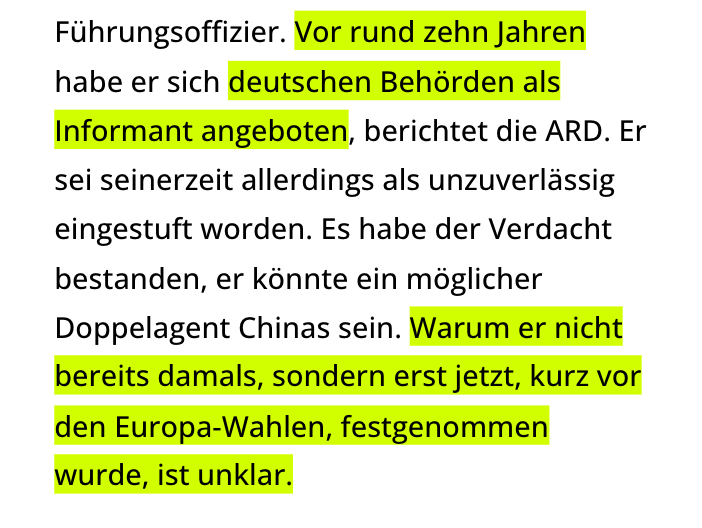 Gute Frage, @Junge_Freiheit: Wie kann ein mutmaßlicher Spion ZEHN JAHRE LANG von den Behörden beobachtet werden und die greifen erst jetzt kurz vor der Europawahl ein? #Krah