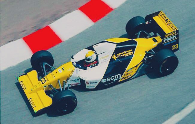 #HappyBirthday Pierluigi Martini, 63. Pic: en route to a P8 grid slot in Monaco quali in ’90 in a Minardi M190. Sadly, he retired in the race - & scored no points all year. #AnorakFact: the M190 was designed by Aldo Costa, who went on to fame & fortune with Ferrari & Merc.