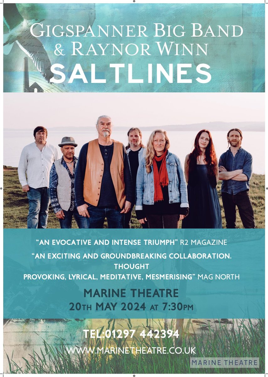 A prose and music celebration of the SouthWest Coast Path with The Salt Path author @raynor_winn and Gigspanner Big Band comes to the SouthWest Coast Path! Experience it live at @marinetheatre Lyme Regis on 20/05