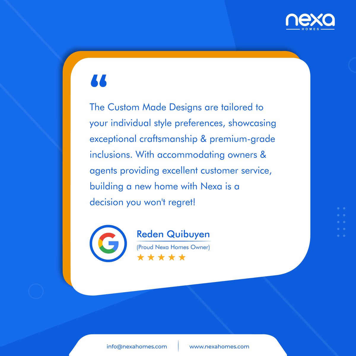 Another happy and proud Nexa Homes Owner with satisfaction in their living space. At Nexa Homes, we are relentlessly striving to make our work better and provide excellent results to our clientele.⭐️⭐️⭐️⭐️⭐️

#googlereview #customerreview #CustomerTestimonial #customhomes
