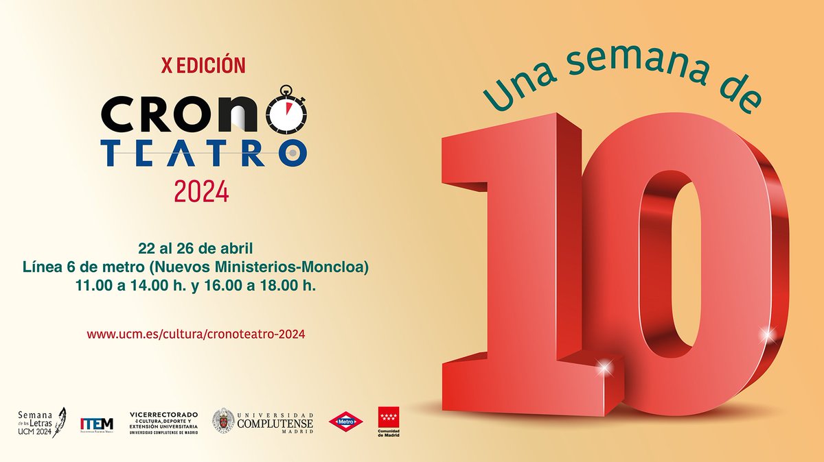 Inauguración de <a href="/CronoTeatro/">CronoTeatro</a> a las 10:00h en Ciudad Universitaria en <a href="/metro_madrid/">Metro de Madrid</a>

Te llevamos el Teatro a los vagones y los andenes...

Podrás verlo durante toda la semana en la Línea 6.

#microteatro <a href="/CesarBarlo/">César Barló</a> <a href="/unicomplutense/">Complutense</a>