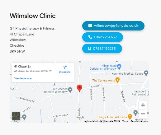 Our new Wilmslow clinic is getting very close to opening!! 1 - 2 weeks and we will be fully operational  🎉

For any appointment queries contact wilmslow@g4physio.co.uk