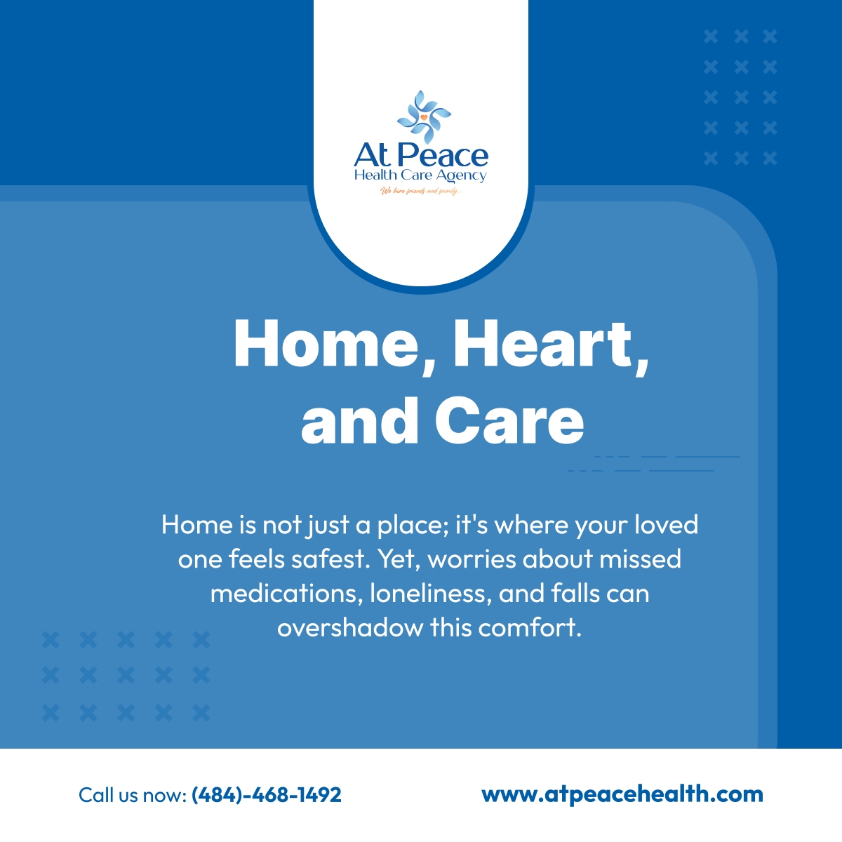 Did you know home is the preferred place for healing and living among seniors? Let's address the common concerns together, making home the safest haven at At Peace Health Care Agency. 

#PhiladelphiaPA #HomeHealthCare #SeniorSafety