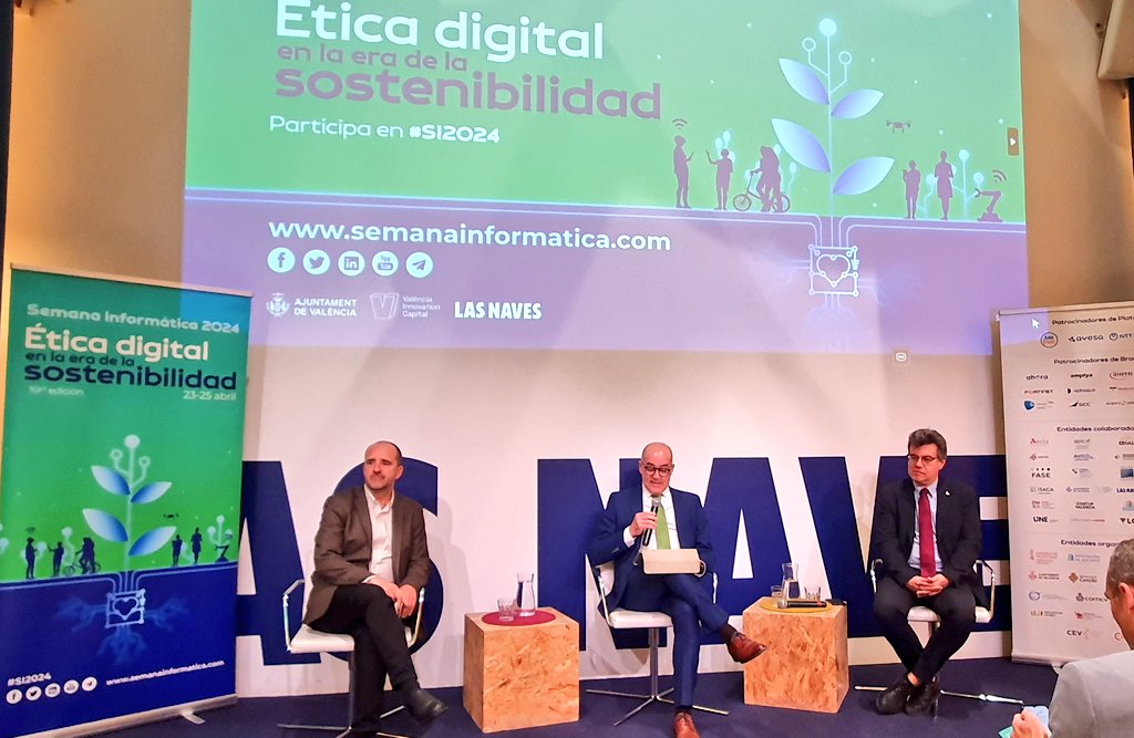 Apertura de la 19a Semana Informática 
Ética digital en la era de la sostenibilidad 

Jose Manuel García Duarte DGTIC GVA
Ramón Ferri Ayuntamiento Valencia 
Alejandro Blasco Colegio ingeniería Informática 

#SI2024 #semanainformatica