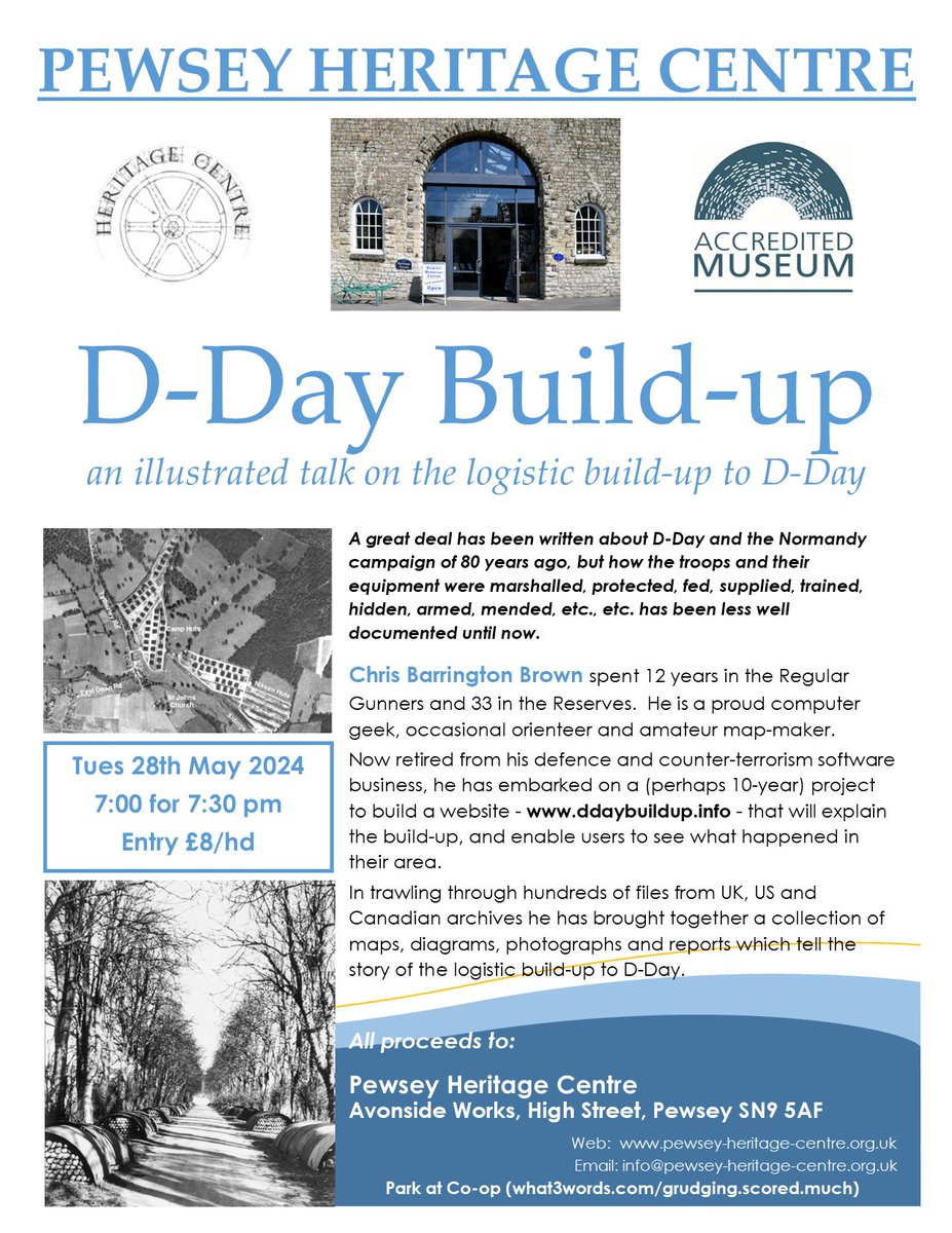 A few tickets have been released for 'public' attendance at a talk on D-Day Logistics that I'm giving at Pewsey on Tue 28th May.
Contact email on the flyer if you're intereted.