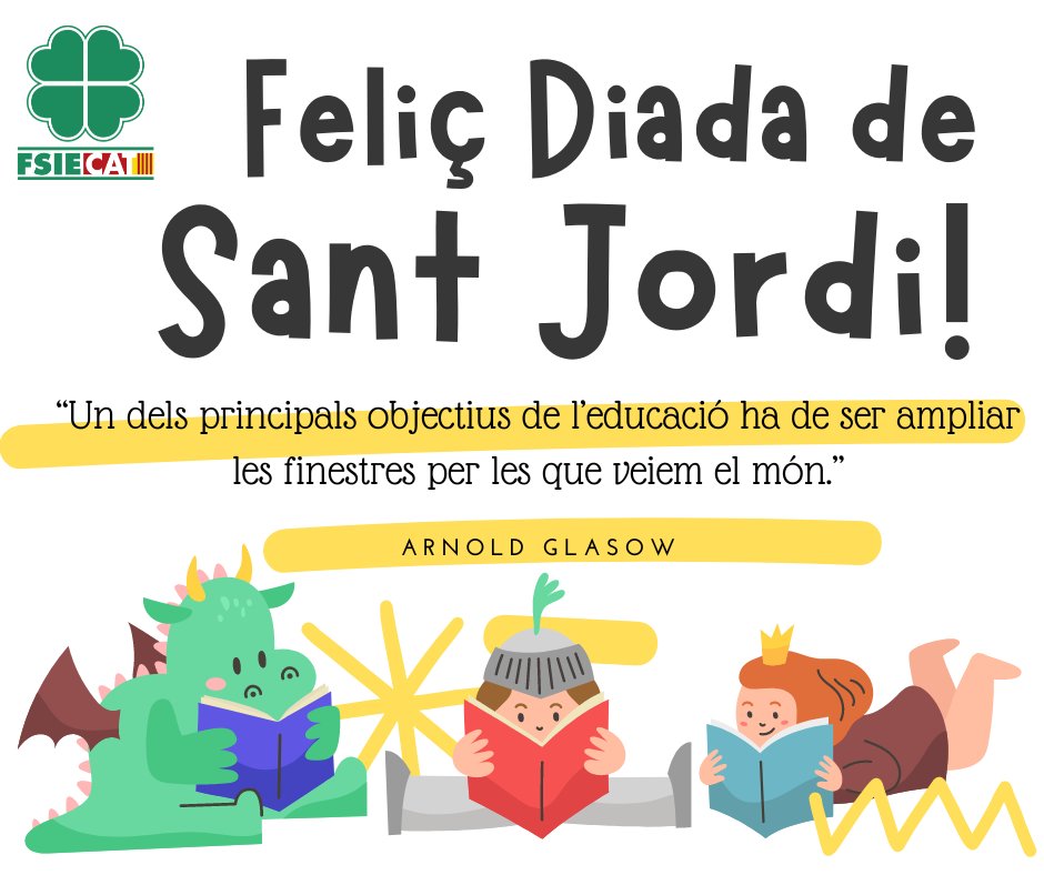 📚🌹📷 La #lectura és un dels hàbits més saludables que podem transmetre en les noves generacions. Desenvolupen la creativitat i la imaginació, permeten conèixer realitats diferents i augmenten la concentració, entre altres beneficis. Feliç diada de Sant Jordi! #SomFSIE📷 🍀