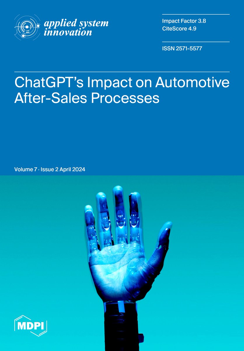 🙌🙌🙌
Cover Story:    
This paper investigates the  integration of OpenAI’s ChatGPT into business-process management (BPM),  particularly focusing on the automotive after-sales sector. 

mdpi.com/2571-5577/7/2 #mdpiasi via <a href="/asi_mdpi/">Applied System Innovation MDPI</a>