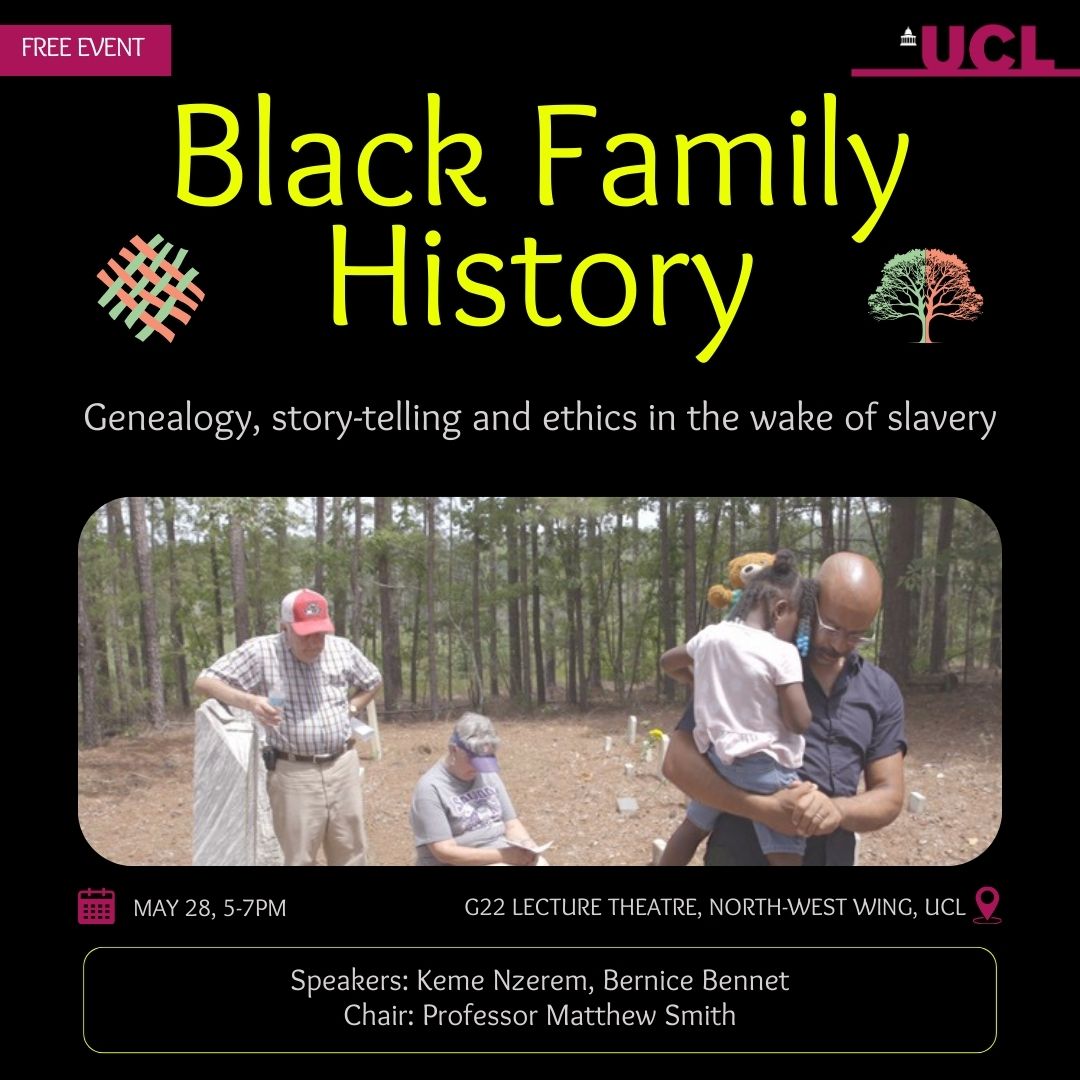 Announcing the 1st of the talks we’re doing on the film I’ve been making about Black healing - and my ancestors’ involvement w/ slavery. “Black Family History: genealogy, story-telling & ethics in the wake of slavery” London, UCL, 28 May RSVP here ;) ucl.ac.uk/institute-of-a…