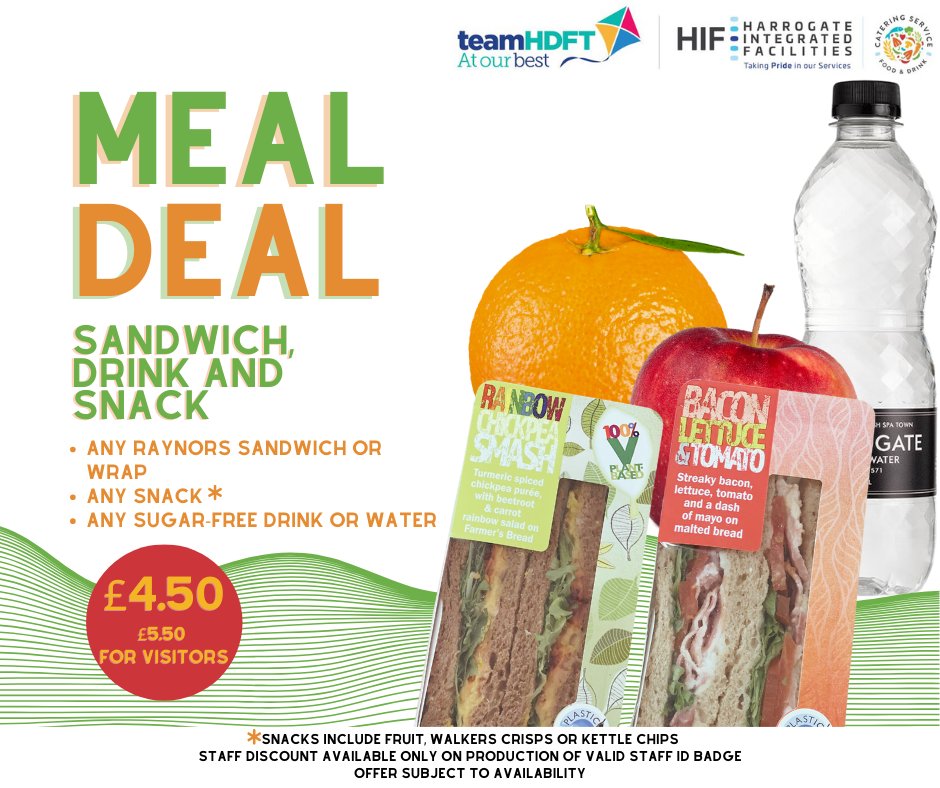 New meal deals available as from Monday 29 April 2024! What will you be having for lunch today? #teamhdft @HarrogateNHSFT