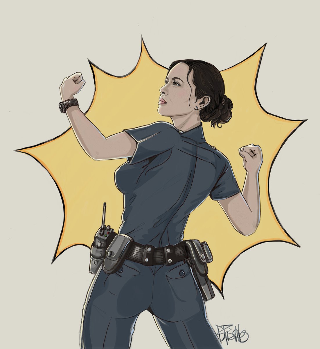My previous quick draw colouring page #fanart #therookie @therookie  ended up spiraling into this. 'Fist of Justice' 😆 #lucychen #chenford #melissaoneil @Mel13Oneil  First superhero art. I think I likeeet.