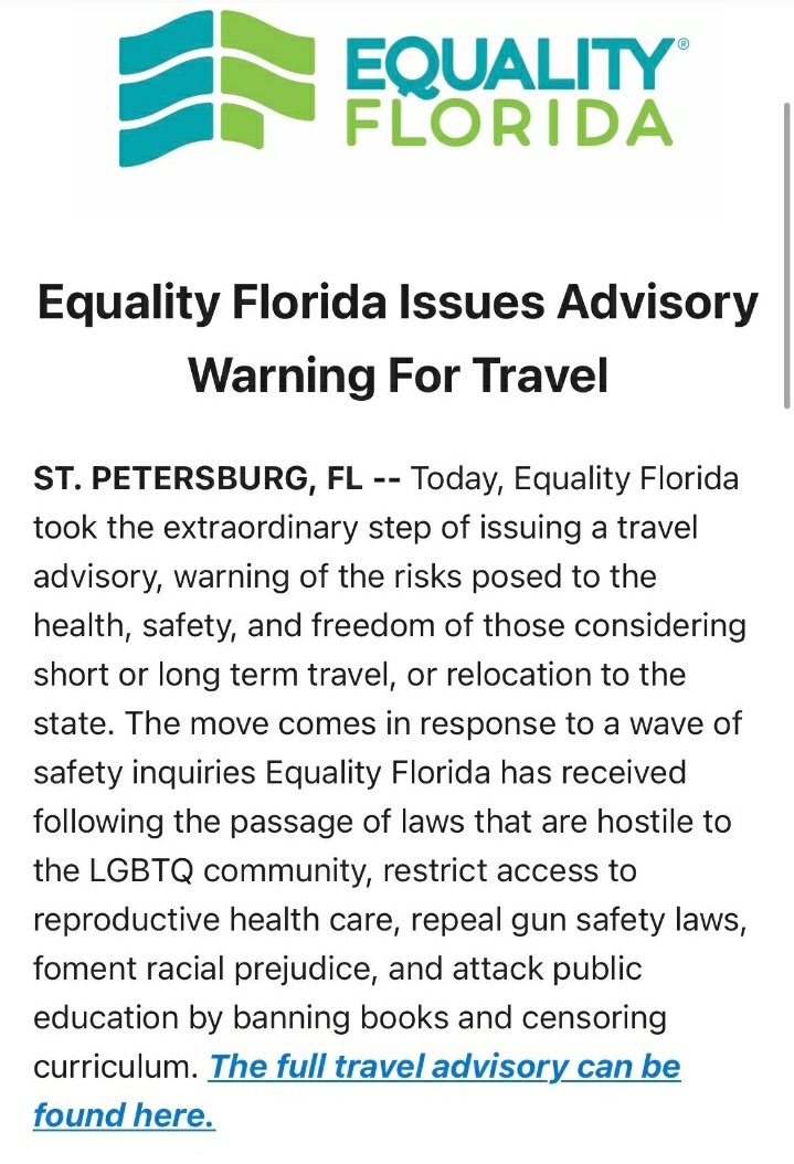 It concerns me that #CassReview DIDN'T do their due diligence on Patrick Hunter who was appointed by Desantis to push forward bills that resulted in Equality Florida issuing a safety warning ⬇️