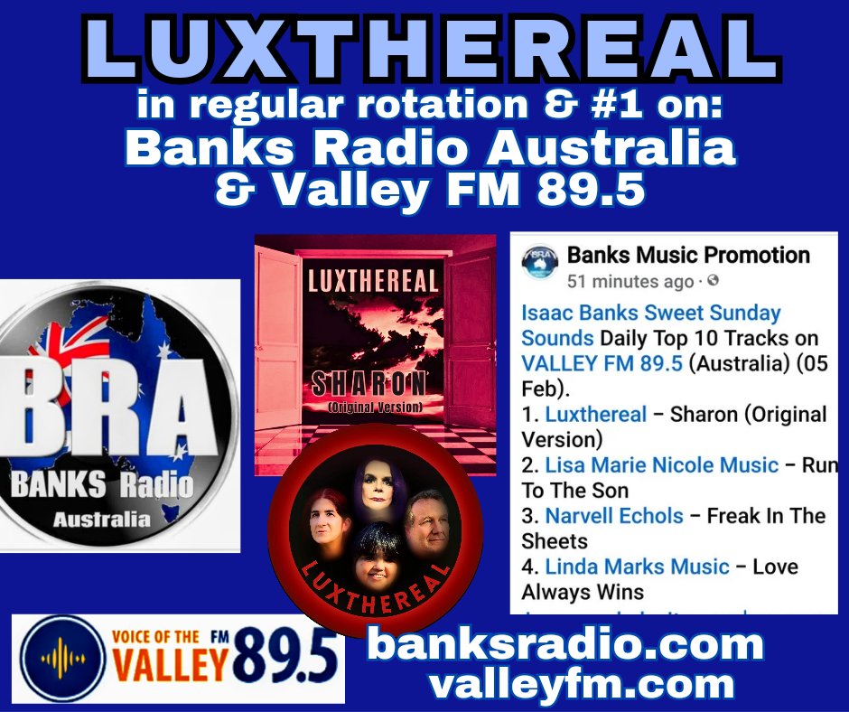 Luxthereal in rotation on Banks Radio Australia Valley 89.5 FM #repost @luxthereal1 @BanksRadioAU @karentweety1974 @imusicbuzz @Know_Know44 @TraceMess_469 @webimagineserv @dorner_martina @sweetleefmusic @MusicBuzz14 @Wrix2 @getslouder @thgc_rts @BlazedRTs #indiemusic #rockmusic