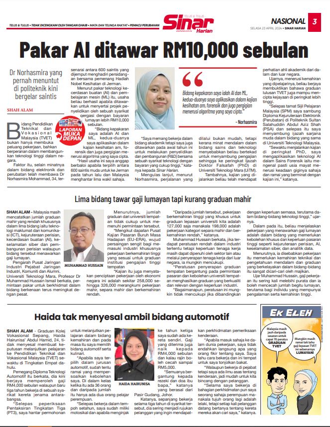 LIPUTAN MEDIA | SinarHarian - Nasional : Pakar AI ditawar RM10,000 sebulan.

Pautan : facebook.com/sinarharian/po…

'TVET @ POLYCC Pilihan Utama Kerjaya'

#MalaysiaMadani