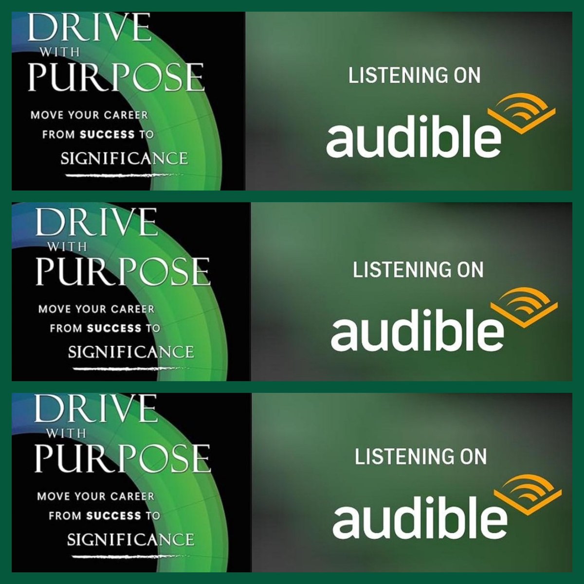 Pick up a copy for you, your friends, or your team and NOW Available to “listen” on Audible while you #DriveWithPurpose Drive With Purpose: Move Your Career from Success to Significance a.co/d/9YbHppM