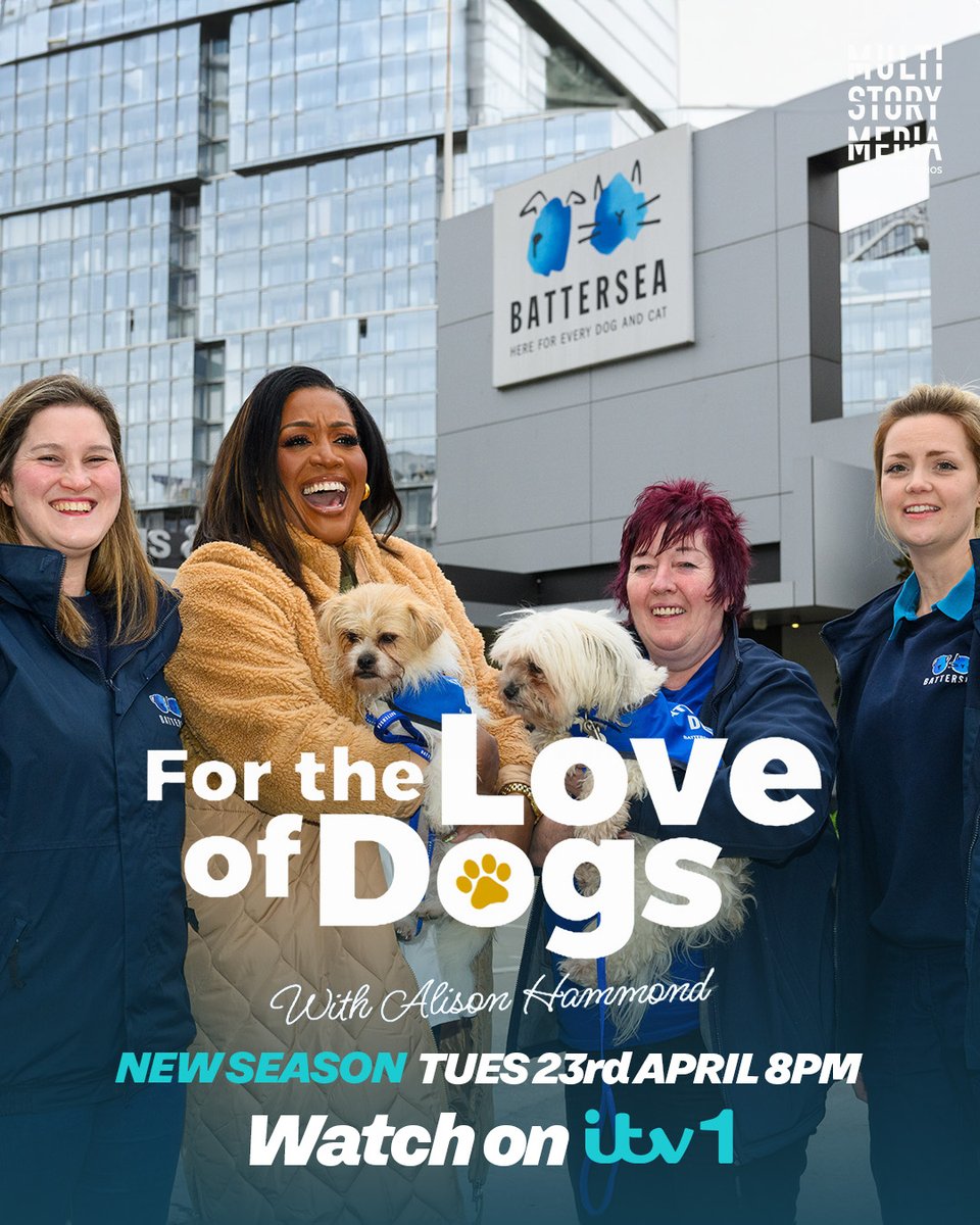 We’re back at @Battersea_ tonight for #ForTheLoveOfDogs with Alison Hammond! 8pm on ITV1 💙