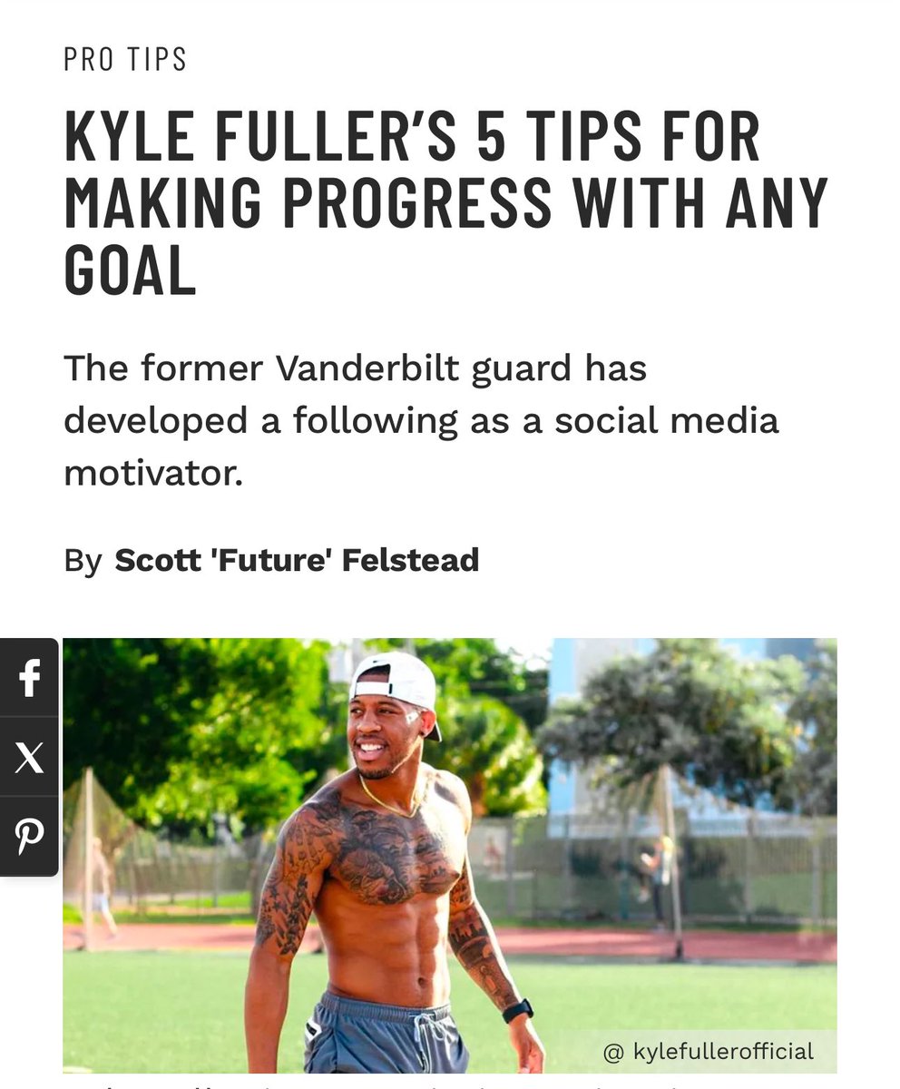 KYLE FULLER’S 5 TIPS FOR MAKING PROGRESS WITH ANY GOAL

The former Vanderbilt guard has developed a following as a social media motivator.
By Scott 'Future' Felstead 

Read Article: muscleandfitness.com 
@muscleandfitness @kylefullerofficial 

#Athlete #AthleteAdvice