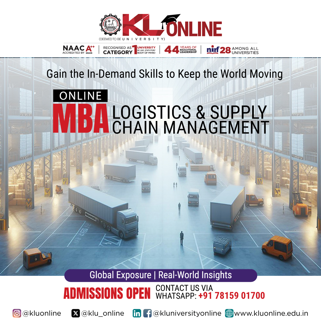 Master the skills critical for efficient logistics, driving the smooth flow of goods worldwide. Be in high demand and keep the world connected.

#KLOnline #KLUniversity #ThinkOnlineThinkKL #AdmissionsOpen2024 #Onlinedegree #onlinelearning #OnlineMBA #lscm