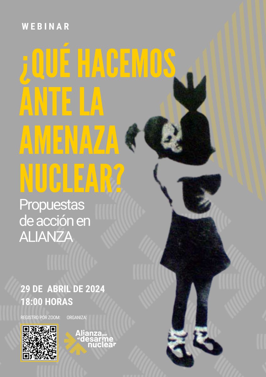 Encuentro ➡️ ¿Qué hacemos ante la amenaza nuclear? Propuestas de acción en alianza. En un contexto de belicismo creciente, urgen propuestas que frenen la escalada militar, incluyendo las armas nucleares. No te lo pierdas. 29 de abril a las 18h. 🖊️ Inscripción a través del QR