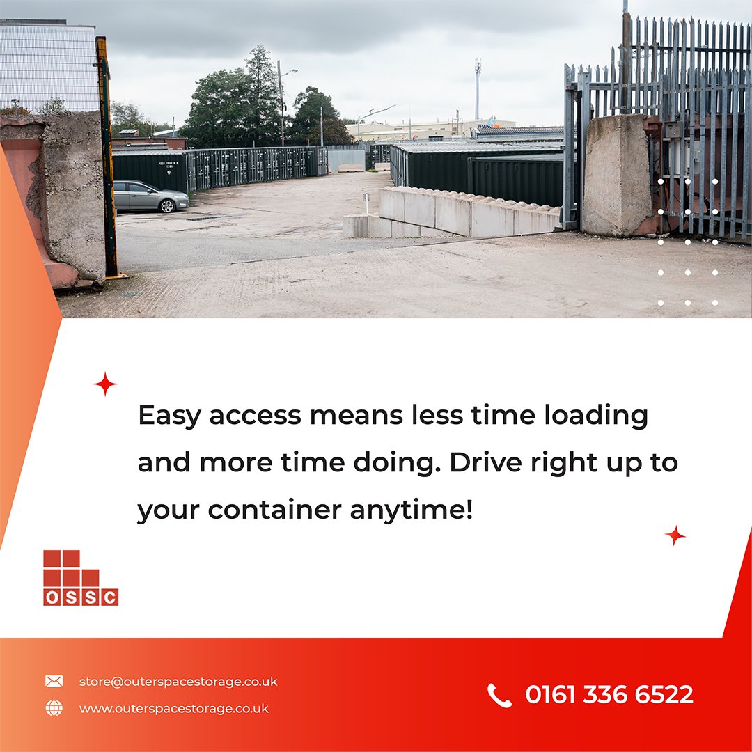 Easy access means less time loading and more time doing. Drive right up to your container anytime!

#selfstorage #selfstoragemanchester #storage #storagesolutions #moving #storageunit #storageideas #securestorage #declutter #storageunits #packing #selfstoragefacility