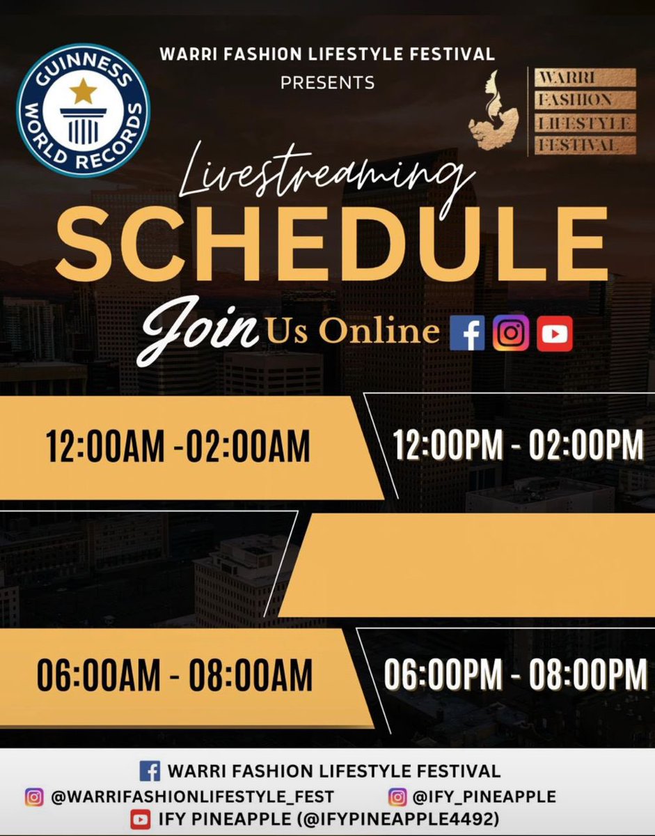 Guys. Are you aware that @ify_pineapple is currently trying to set a new GWR live in Warri for the longest fashion show in the world 🥳 she needs all the support, she’s done with the first 24hrs and she’s going for 100hrs🙏 #ifypineapple #longestfashionshow #GuinnessWorldRecord